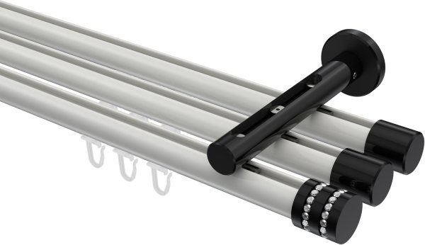 Innenlauf Gardinenstange Aluminium / Metall 20 mm Ø 3-läufig SITENO - Estana Weiß / Schwarz 100 cm