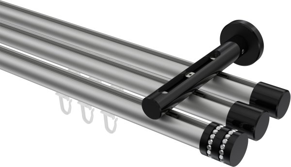 Innenlauf Gardinenstange Aluminium / Metall 20 mm Ø 3-läufig SITENO - Estana Silbergrau / Schwarz 100 cm