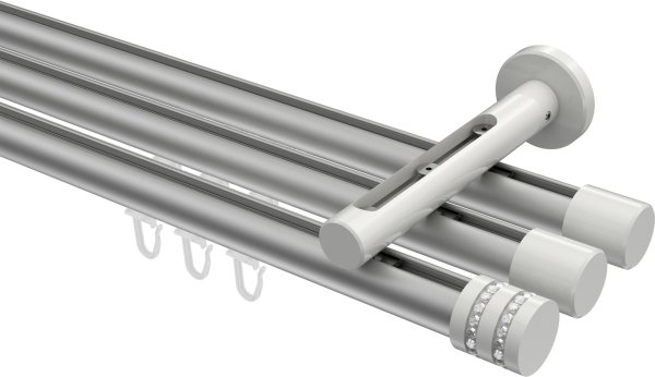 Innenlauf Gardinenstange Aluminium / Metall 20 mm Ø 3-läufig SITENO - Estana Silbergrau / Weiß 100 cm
