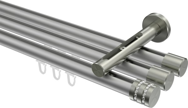 Innenlauf Gardinenstange Aluminium / Metall 20 mm Ø 3-läufig SITENO - Estana Silbergrau / Edelstahl-Optik 100 cm
