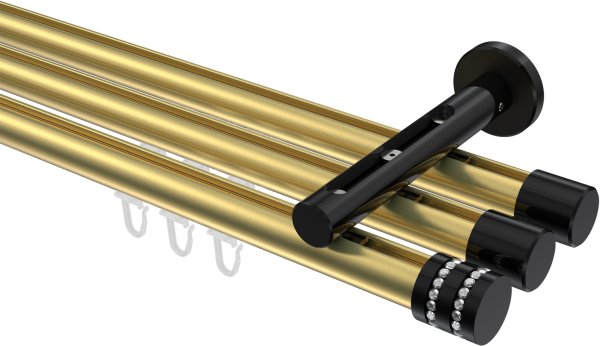 Innenlauf Gardinenstange Aluminium / Metall 20 mm Ø 3-läufig SITENO - Estana Messing-Optik / Schwarz 100 cm