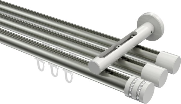 Innenlauf Gardinenstange Aluminium / Metall 20 mm Ø 3-läufig SITENO - Estana Edelstahl-Optik / Weiß 100 cm