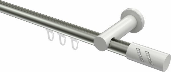 Innenlauf Gardinenstange Aluminium / Metall 20 mm Ø PLATON - Zoena Edelstahl-Optik / Weiß 100 cm