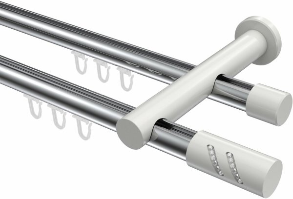 Innenlauf Gardinenstange Aluminium / Metall 20 mm Ø 2-läufig PLATON - Zoena Chrom / Weiß 100 cm