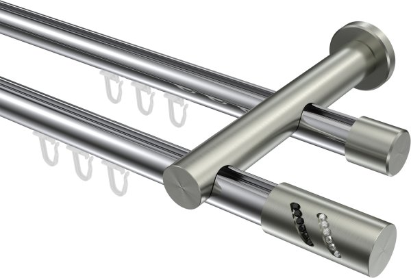 Innenlauf Gardinenstange Aluminium / Metall 20 mm Ø 2-läufig PLATON - Zoena Chrom / Edelstahl-Optik 100 cm