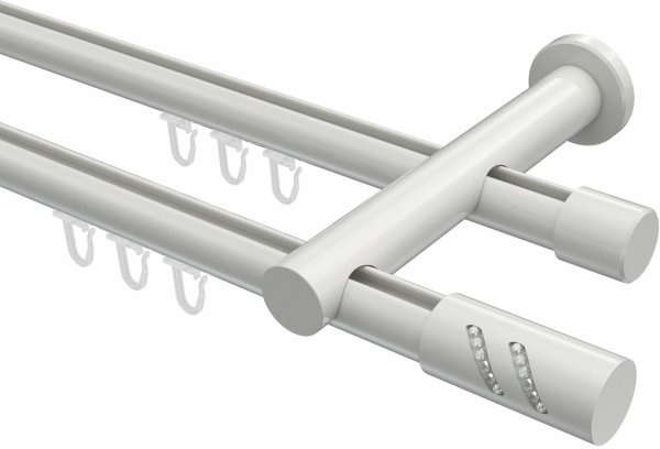 Innenlauf Gardinenstange Aluminium / Metall 20 mm Ø 2-läufig PLATON - Zoena Weiß 100 cm
