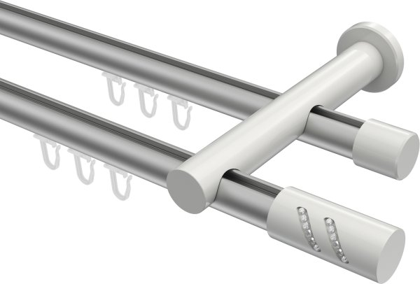 Innenlauf Gardinenstange Aluminium / Metall 20 mm Ø 2-läufig PLATON - Zoena Silbergrau / Weiß 100 cm