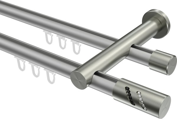 Innenlauf Gardinenstange Aluminium / Metall 20 mm Ø 2-läufig PLATON - Zoena Silbergrau / Edelstahl-Optik 100 cm