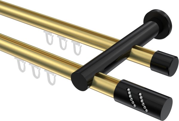 Innenlauf Gardinenstange Aluminium / Metall 20 mm Ø 2-läufig PLATON - Zoena Messing-Optik / Schwarz 100 cm