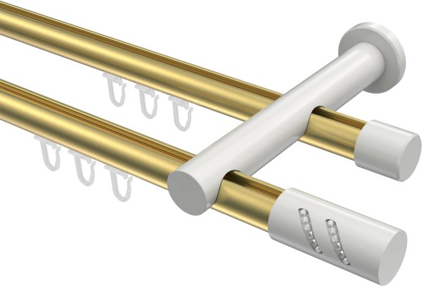 Innenlauf Gardinenstange Aluminium / Metall 20 mm Ø 2-läufig PLATON - Zoena Messing-Optik / Weiß 100 cm