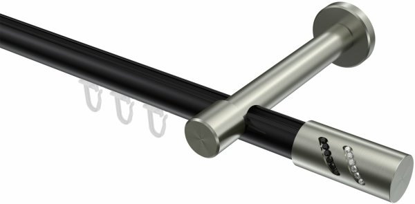 Innenlauf Gardinenstange Aluminium / Metall 20 mm Ø PRESTIGE - Zoena Schwarz / Edelstahl-Optik 100 cm