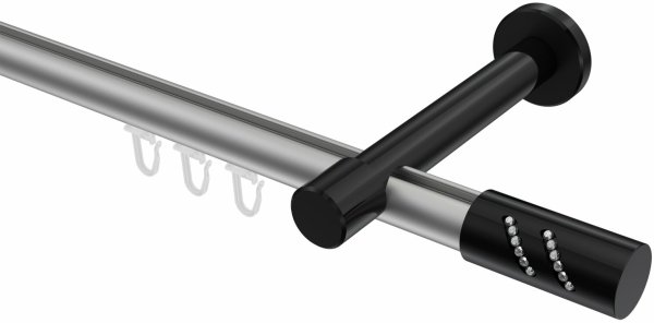 Innenlauf Gardinenstange Aluminium / Metall 20 mm Ø PRESTIGE - Zoena Silbergrau / Schwarz 100 cm