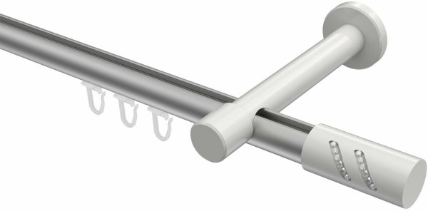 Innenlauf Gardinenstange Aluminium / Metall 20 mm Ø PRESTIGE - Zoena Silbergrau / Weiß 100 cm