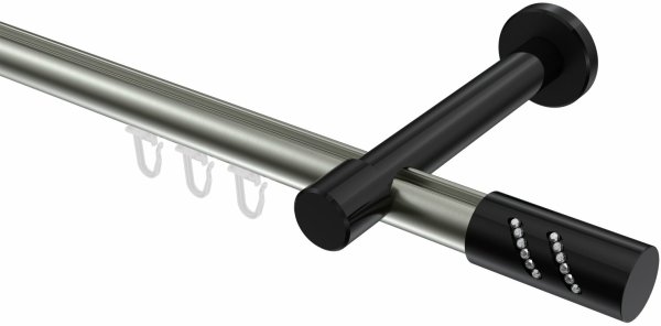 Innenlauf Gardinenstange Aluminium / Metall 20 mm Ø PRESTIGE - Zoena Edelstahl-Optik / Schwarz 100 cm