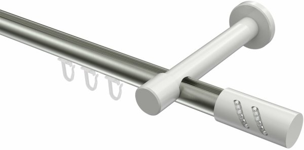 Innenlauf Gardinenstange Aluminium / Metall 20 mm Ø PRESTIGE - Zoena Edelstahl-Optik / Weiß 100 cm