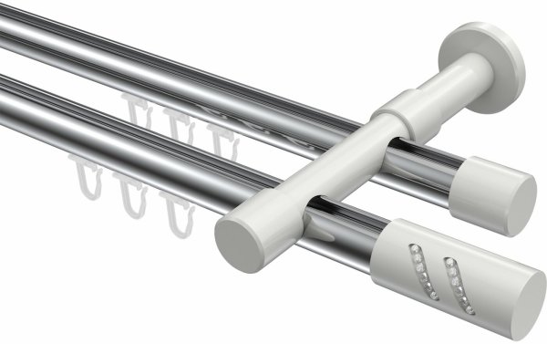 Innenlauf Gardinenstange Aluminium / Metall 20 mm Ø 2-läufig PRESTIGE - Zoena Chrom / Weiß 100 cm