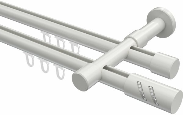 Innenlauf Gardinenstange Aluminium / Metall 20 mm Ø 2-läufig PRESTIGE - Zoena Weiß 100 cm