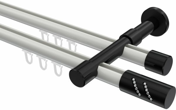 Innenlauf Gardinenstange Aluminium / Metall 20 mm Ø 2-läufig PRESTIGE - Zoena Weiß / Schwarz 100 cm