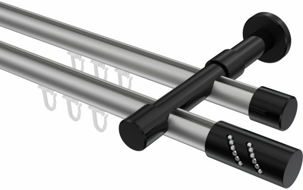 Innenlauf Gardinenstange Aluminium / Metall 20 mm Ø 2-läufig PRESTIGE - Zoena Silbergrau / Schwarz 100 cm