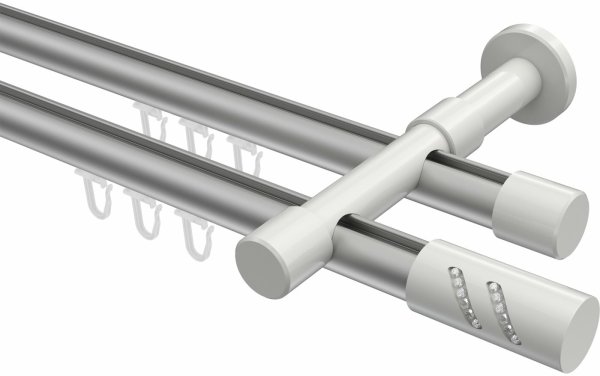 Innenlauf Gardinenstange Aluminium / Metall 20 mm Ø 2-läufig PRESTIGE - Zoena Silbergrau / Weiß 100 cm