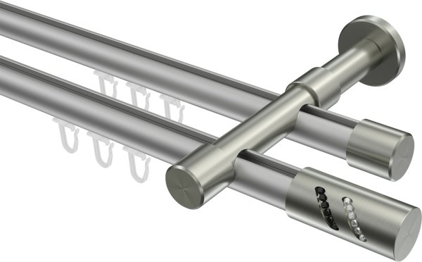 Innenlauf Gardinenstange Aluminium / Metall 20 mm Ø 2-läufig PRESTIGE - Zoena Silbergrau / Edelstahl-Optik 100 cm