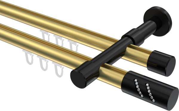 Innenlauf Gardinenstange Aluminium / Metall 20 mm Ø 2-läufig PRESTIGE - Zoena Messing-Optik / Schwarz 100 cm
