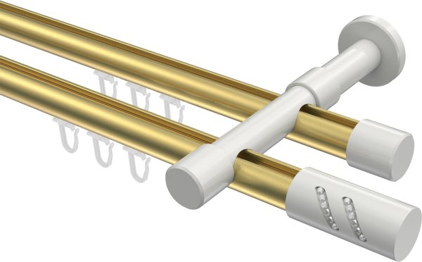Innenlauf Gardinenstange Aluminium / Metall 20 mm Ø 2-läufig PRESTIGE - Zoena Messing-Optik / Weiß 100 cm