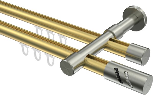Innenlauf Gardinenstange Messing-Optik / Edelstahl-Optik 20 mm Ø 2-läufig PRESTIGE - Zoena