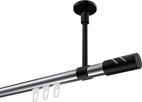 Innenlauf Gardinenstange Aluminium / Metall 20 mm Ø SONETTE - Zoena Chrom / Schwarz 100 cm