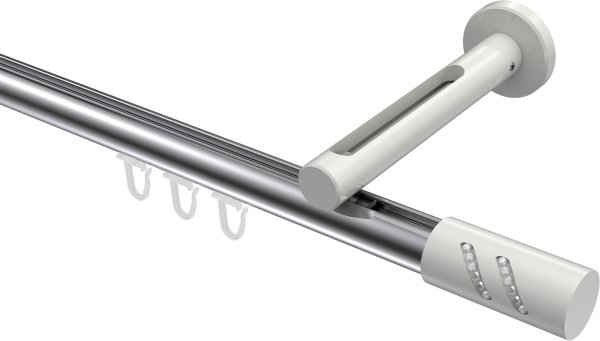 Innenlauf Gardinenstange Aluminium / Metall 20 mm Ø SITENO - Zoena Chrom / Weiß 100 cm