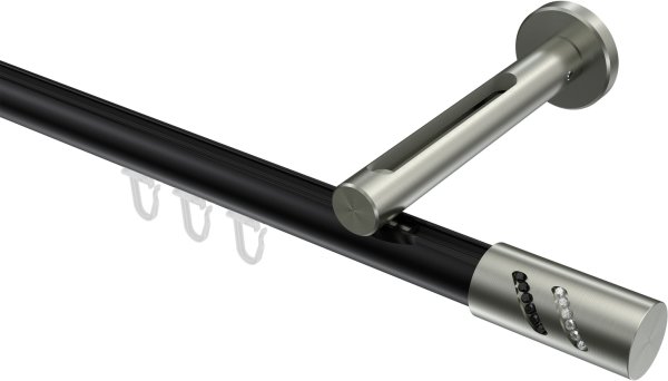 Innenlauf Gardinenstange Aluminium / Metall 20 mm Ø SITENO - Zoena Schwarz / Edelstahl-Optik 100 cm
