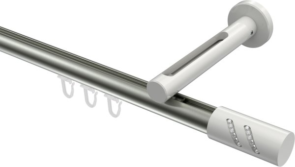 Innenlauf Gardinenstange Aluminium / Metall 20 mm Ø SITENO - Zoena Edelstahl-Optik / Weiß 100 cm