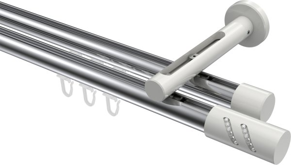 Innenlauf Gardinenstange Aluminium / Metall 20 mm Ø 2-läufig SITENO - Zoena Chrom / Weiß 100 cm
