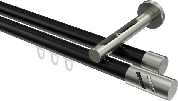 Innenlauf Gardinenstange Aluminium / Metall 20 mm Ø 2-läufig SITENO - Zoena Schwarz / Edelstahl-Optik 100 cm