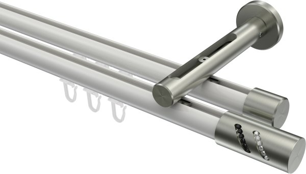 Innenlauf Gardinenstange Aluminium / Metall 20 mm Ø 2-läufig SITENO - Zoena Weiß / Edelstahl-Optik 100 cm