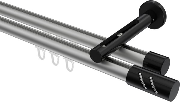 Innenlauf Gardinenstange Aluminium / Metall 20 mm Ø 2-läufig SITENO - Zoena Silbergrau / Schwarz 100 cm