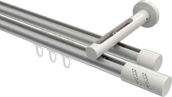 Innenlauf Gardinenstange Aluminium / Metall 20 mm Ø 2-läufig SITENO - Zoena Silbergrau / Weiß 100 cm