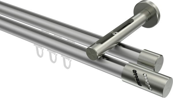 Innenlauf Gardinenstange Aluminium / Metall 20 mm Ø 2-läufig SITENO - Zoena Silbergrau / Edelstahl-Optik 100 cm