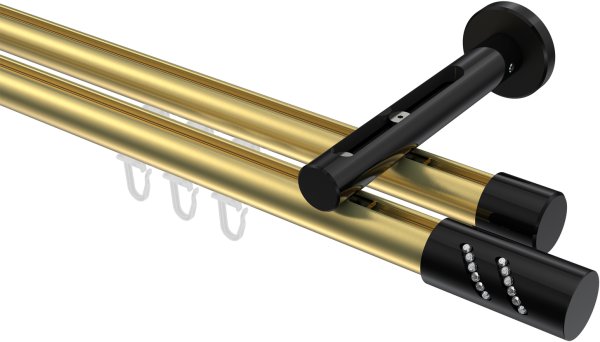Innenlauf Gardinenstange Aluminium / Metall 20 mm Ø 2-läufig SITENO - Zoena Messing-Optik / Schwarz 100 cm