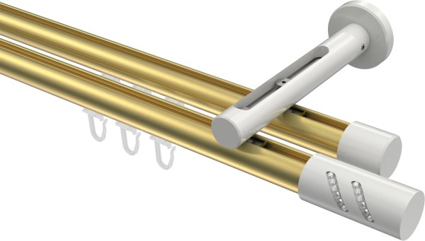 Innenlauf Gardinenstange Aluminium / Metall 20 mm Ø 2-läufig SITENO - Zoena Messing-Optik / Weiß 100 cm