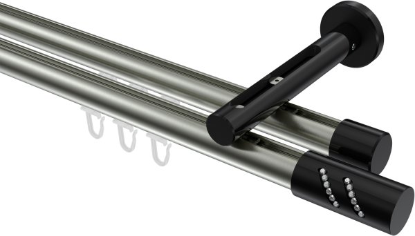 Innenlauf Gardinenstange Aluminium / Metall 20 mm Ø 2-läufig SITENO - Zoena Edelstahl-Optik / Schwarz 100 cm