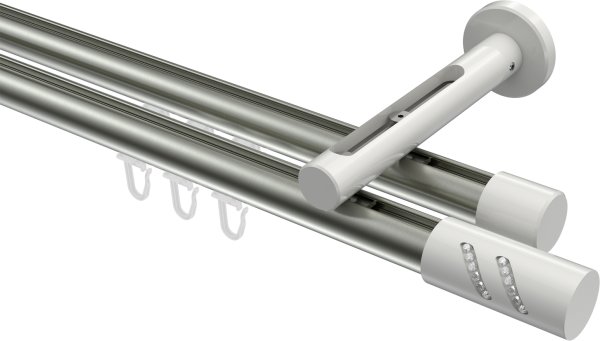Innenlauf Gardinenstange Aluminium / Metall 20 mm Ø 2-läufig SITENO - Zoena Edelstahl-Optik / Weiß 100 cm