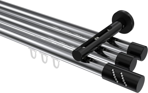 Innenlauf Gardinenstange Aluminium / Metall 20 mm Ø 3-läufig SITENO - Zoena Chrom / Schwarz 100 cm