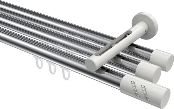 Innenlauf Gardinenstange Aluminium / Metall 20 mm Ø 3-läufig SITENO - Zoena Chrom / Weiß 100 cm