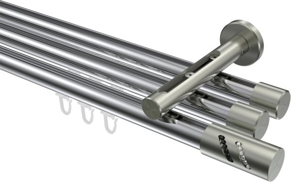 Innenlauf Gardinenstange Aluminium / Metall 20 mm Ø 3-läufig SITENO - Zoena Chrom / Edelstahl-Optik 100 cm