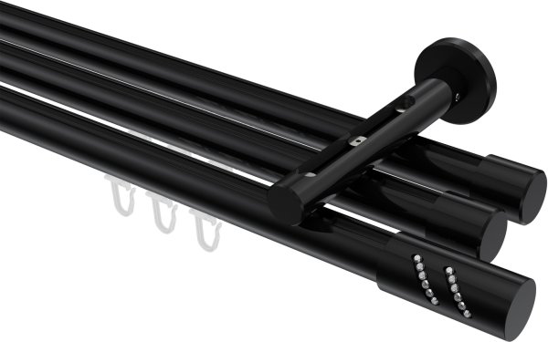 Innenlauf Gardinenstange Aluminium / Metall 20 mm Ø 3-läufig SITENO - Zoena Schwarz 100 cm