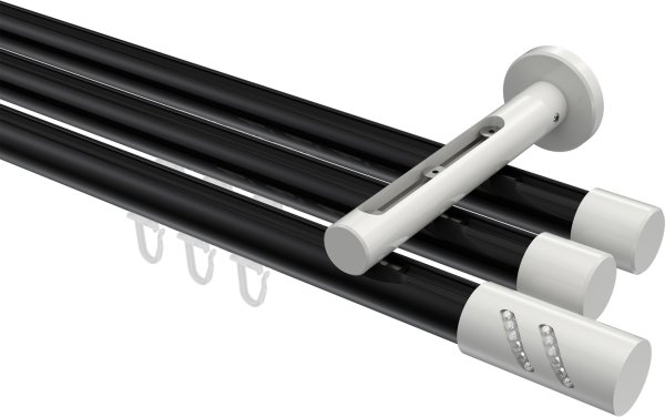 Innenlauf Gardinenstange Aluminium / Metall 20 mm Ø 3-läufig SITENO - Zoena Schwarz / Weiß 100 cm