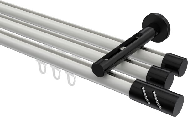 Innenlauf Gardinenstange Aluminium / Metall 20 mm Ø 3-läufig SITENO - Zoena Weiß / Schwarz 100 cm