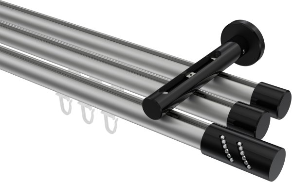 Innenlauf Gardinenstange Aluminium / Metall 20 mm Ø 3-läufig SITENO - Zoena Silbergrau / Schwarz 100 cm