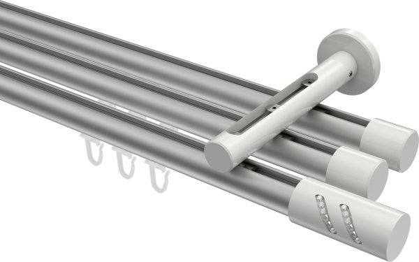 Innenlauf Gardinenstange Aluminium / Metall 20 mm Ø 3-läufig SITENO - Zoena Silbergrau / Weiß 100 cm